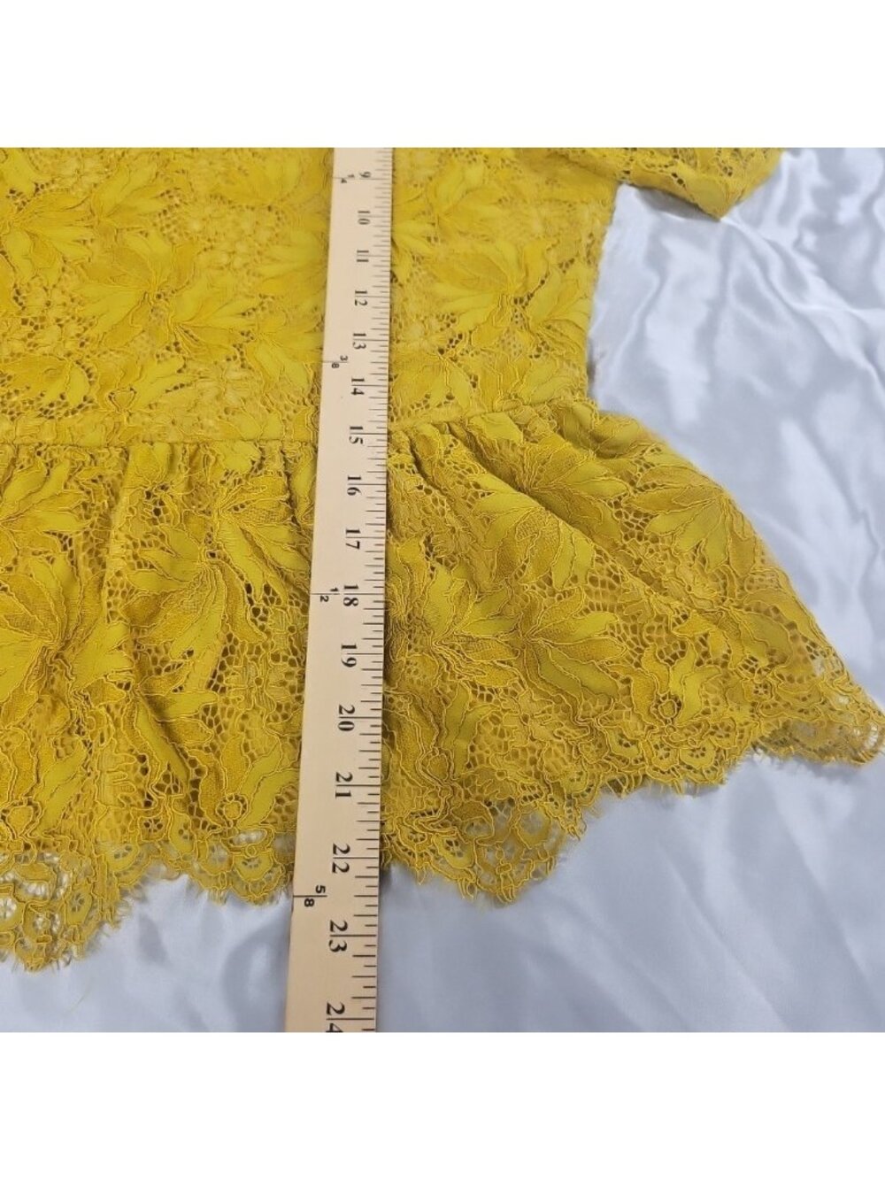 Zara Womens Large Mustard Yellow Lace Peplum Top Romantic Cottagecore Blouse - Picture 3 of 16